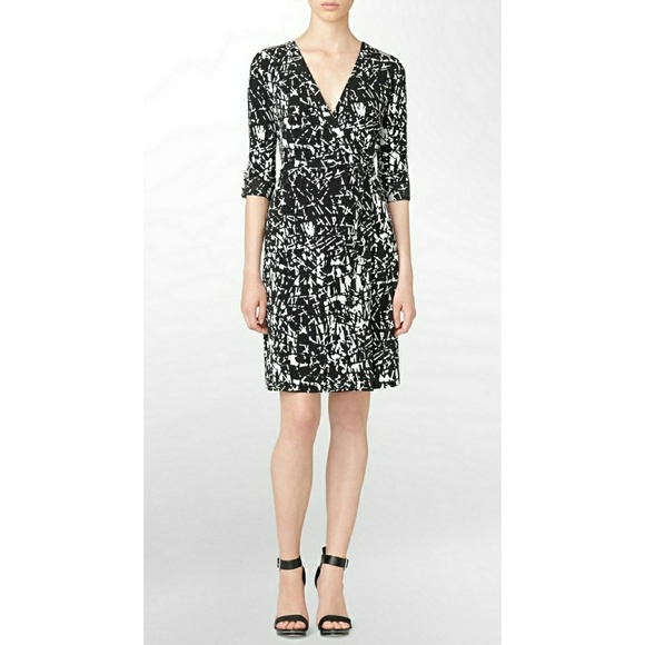 Calvin Klein Dresses & Skirts - NWOT CALVIN KLEIN BLACK ABSTRACT WRAP DRESS